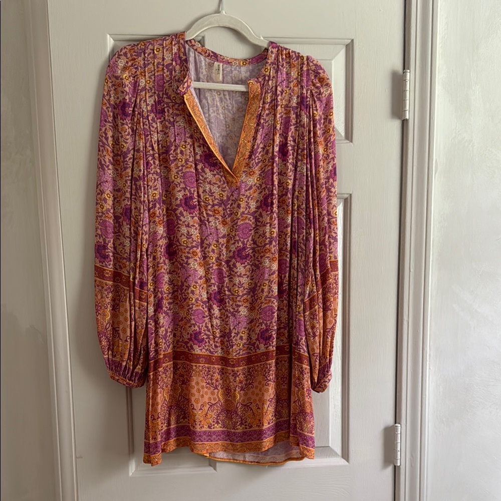 Spell Pink and Orange Floral Long-Sleeve Tunic Dress